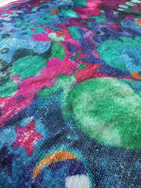 recycling Paillettenstoff Design "Zirkusfische"